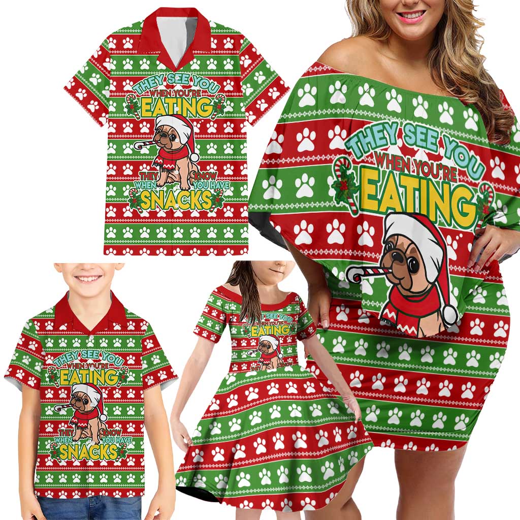 French Bulldog See You Eating Snacks Christmas Family Matching Off Shoulder Short Dress and Hawaiian Shirt Xmas Holiday Patterns - Wonder Print Shop