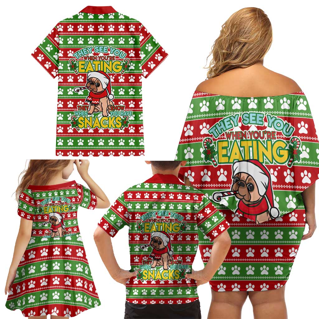 French Bulldog See You Eating Snacks Christmas Family Matching Off Shoulder Short Dress and Hawaiian Shirt Xmas Holiday Patterns - Wonder Print Shop