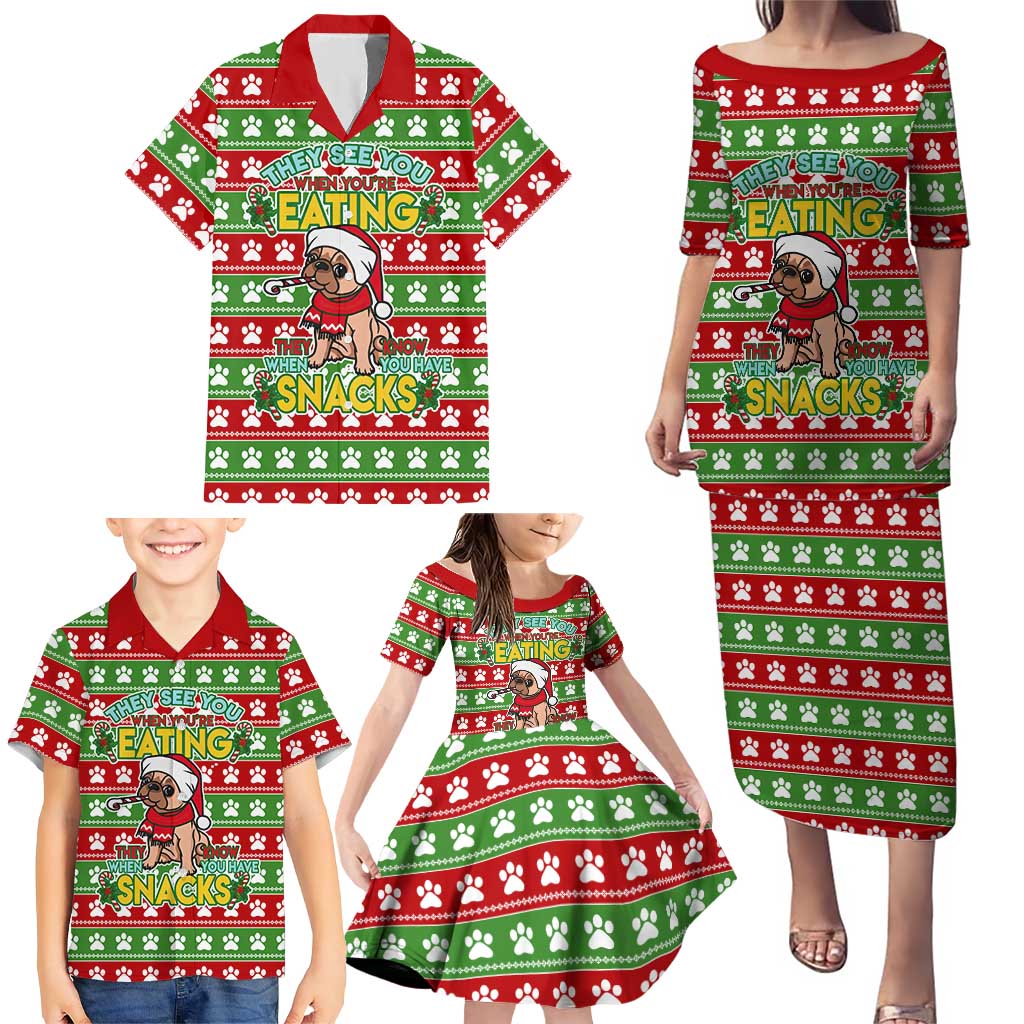 French Bulldog See You Eating Snacks Christmas Family Matching Puletasi and Hawaiian Shirt Xmas Holiday Patterns - Wonder Print Shop