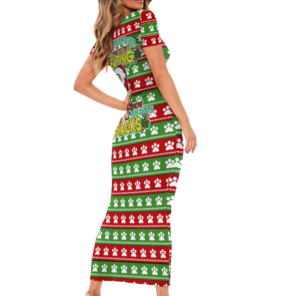 French Bulldog See You Eating Snacks Christmas Family Matching Short Sleeve Bodycon Dress and Hawaiian Shirt Xmas Holiday Patterns - Wonder Print Shop