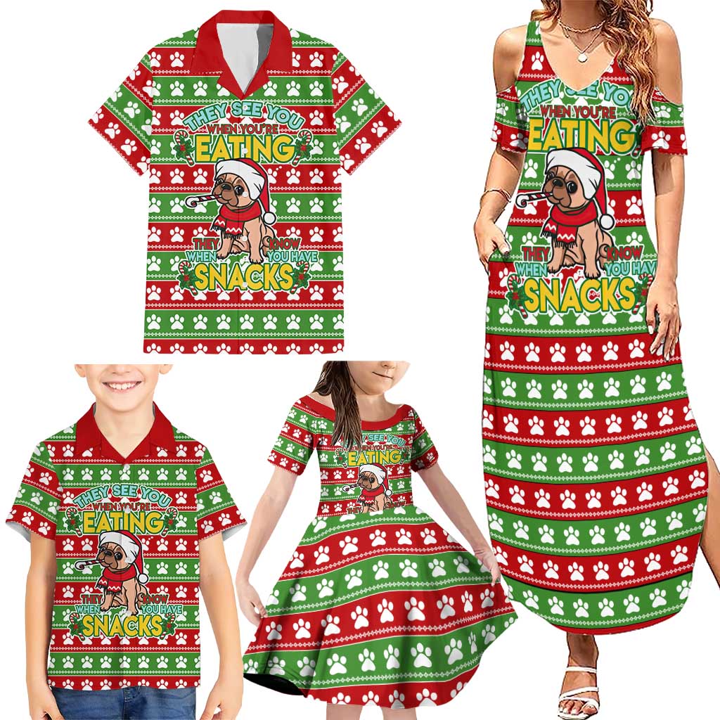 French Bulldog See You Eating Snacks Christmas Family Matching Summer Maxi Dress and Hawaiian Shirt Xmas Holiday Patterns - Wonder Print Shop