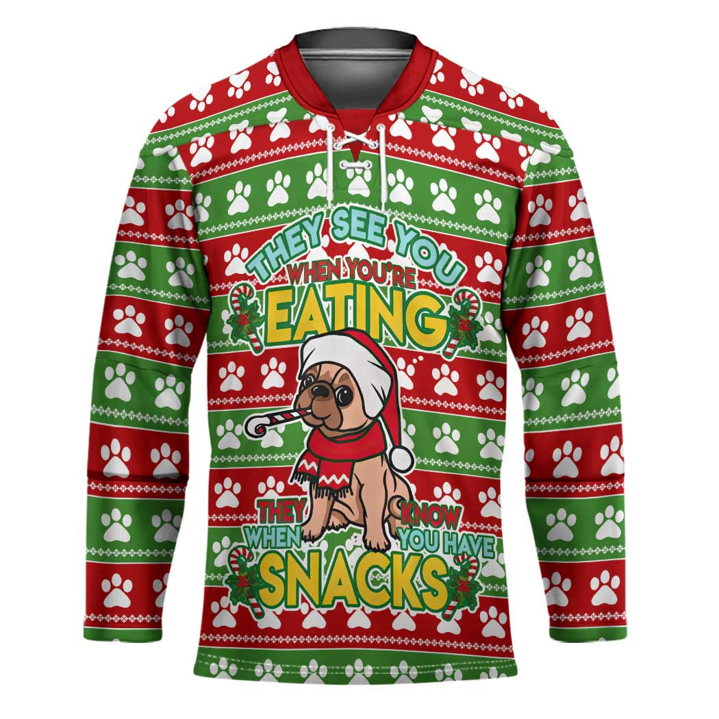 French Bulldog See You Eating Snacks Christmas Hockey Jersey Xmas Holiday Patterns - Wonder Print Shop