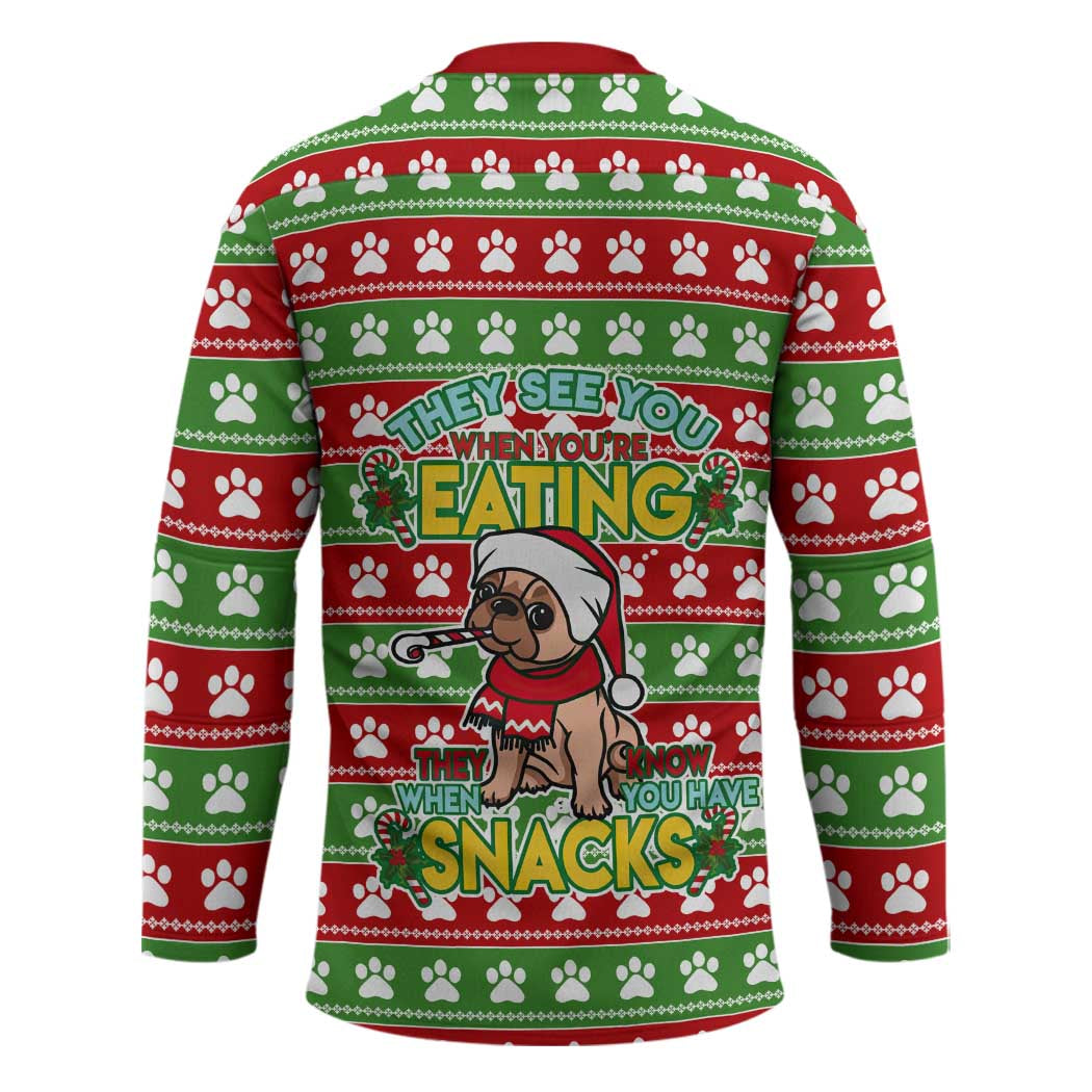 French Bulldog See You Eating Snacks Christmas Hockey Jersey Xmas Holiday Patterns - Wonder Print Shop