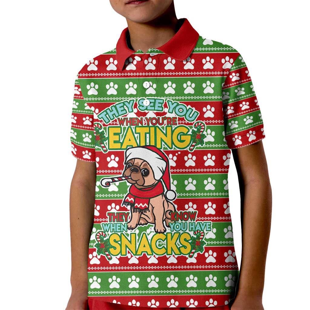 French Bulldog See You Eating Snacks Christmas Kid Polo Shirt Xmas Holiday Patterns - Wonder Print Shop