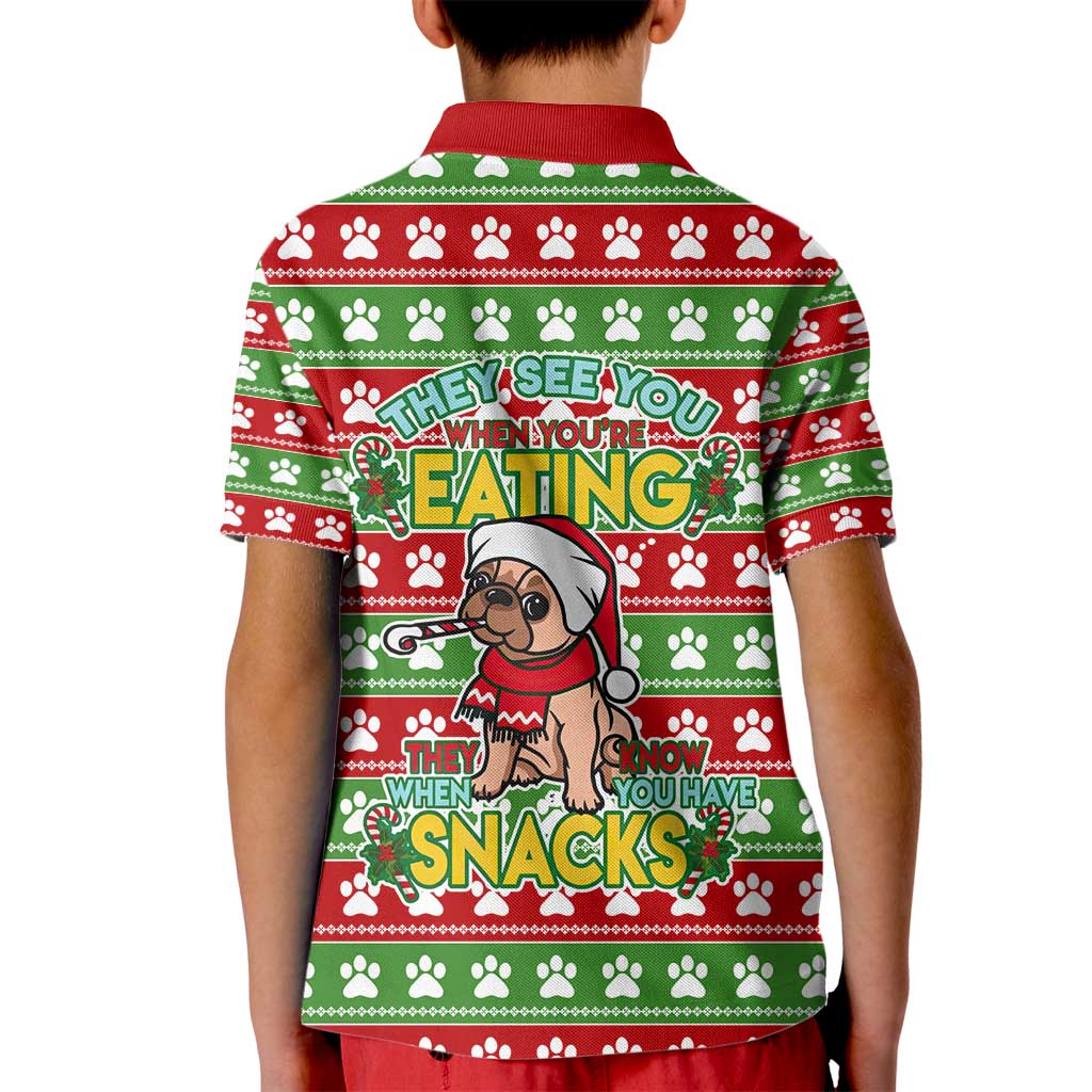French Bulldog See You Eating Snacks Christmas Kid Polo Shirt Xmas Holiday Patterns - Wonder Print Shop