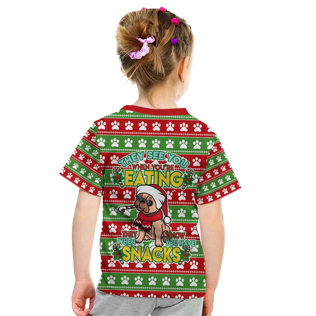 French Bulldog See You Eating Snacks Christmas Kid T Shirt Xmas Holiday Patterns - Wonder Print Shop
