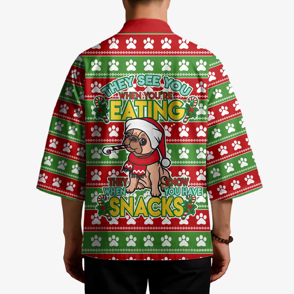 French Bulldog See You Eating Snacks Christmas Kimono Xmas Holiday Patterns - Wonder Print Shop