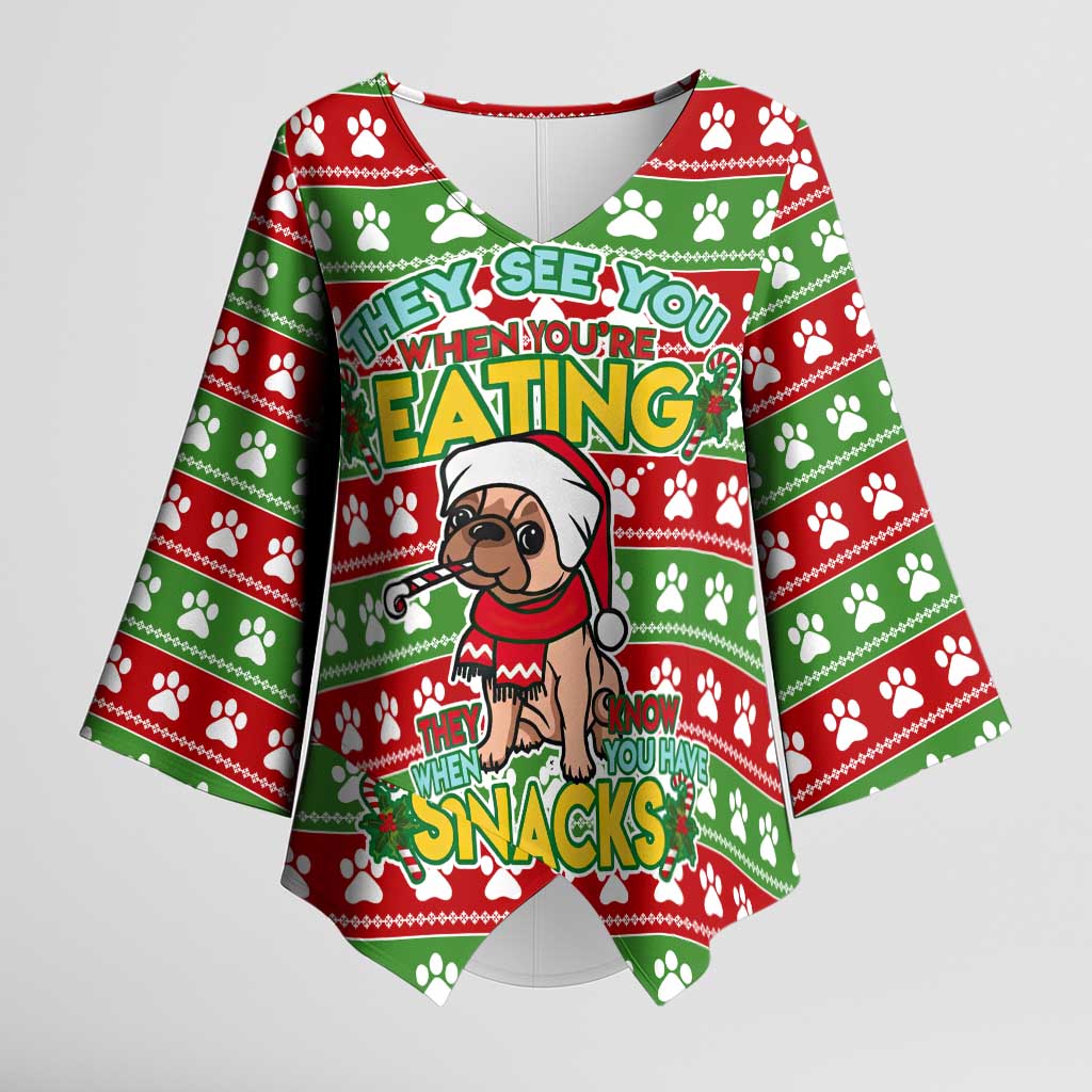 French Bulldog See You Eating Snacks Christmas Kimono Sleeve Blouse Xmas Holiday Patterns - Wonder Print Shop