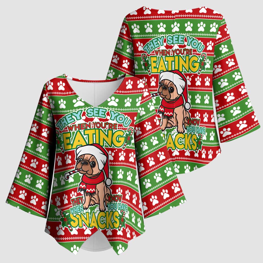 French Bulldog See You Eating Snacks Christmas Kimono Sleeve Blouse Xmas Holiday Patterns - Wonder Print Shop