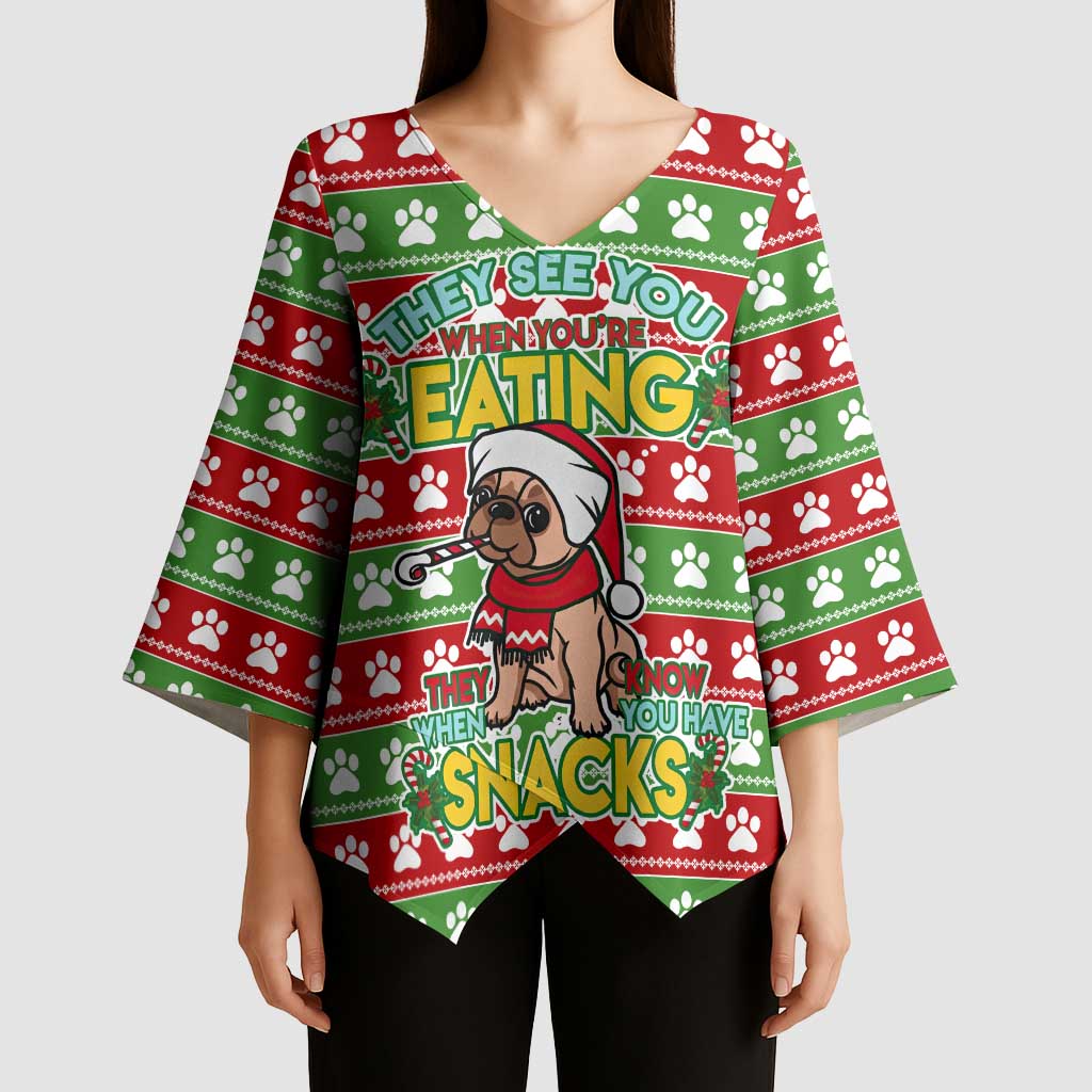 French Bulldog See You Eating Snacks Christmas Kimono Sleeve Blouse Xmas Holiday Patterns - Wonder Print Shop