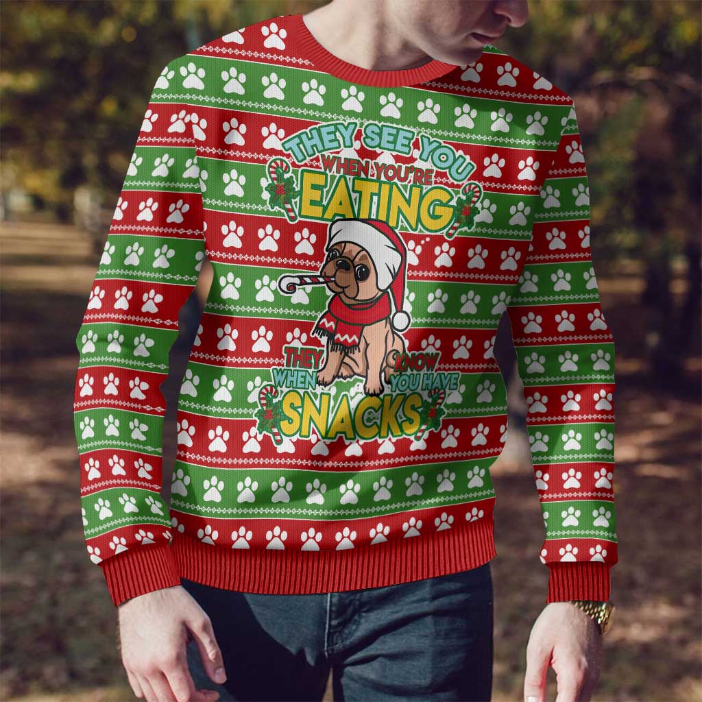 French Bulldog See You Eating Snacks Christmas Ugly Christmas Sweater Xmas Holiday Patterns - Wonder Print Shop