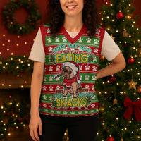 French Bulldog See You Eating Snacks Christmas Knitted V-Neck Vest Xmas Holiday Patterns - Wonder Print Shop
