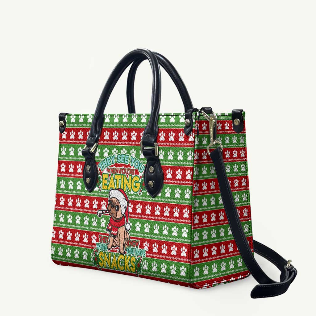 French Bulldog See You Eating Snacks Christmas Leather Bag Xmas Holiday Patterns - Wonder Print Shop