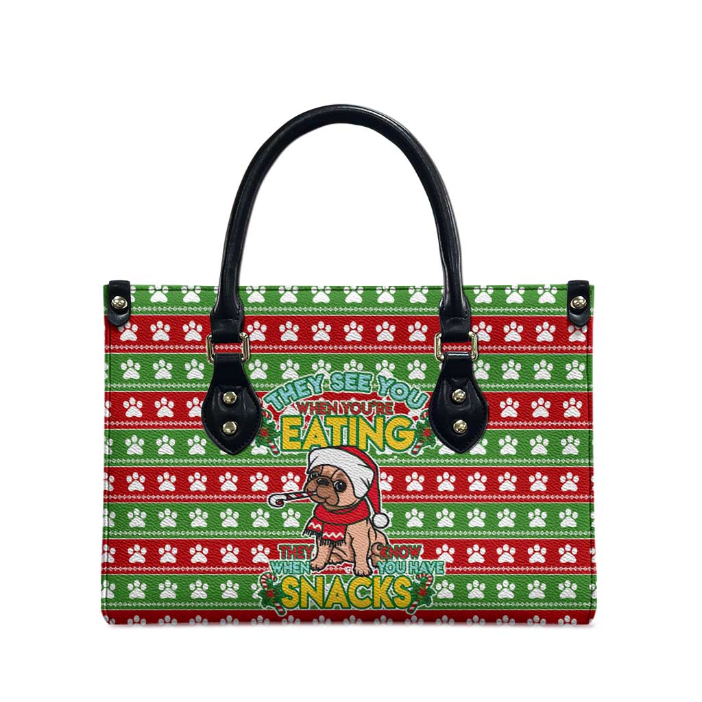 French Bulldog See You Eating Snacks Christmas Leather Bag Xmas Holiday Patterns - Wonder Print Shop