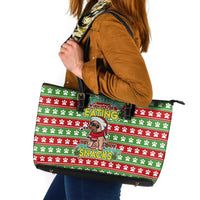 French Bulldog See You Eating Snacks Christmas Leather Tote Bag Xmas Holiday Patterns - Wonder Print Shop