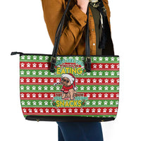 French Bulldog See You Eating Snacks Christmas Leather Tote Bag Xmas Holiday Patterns - Wonder Print Shop