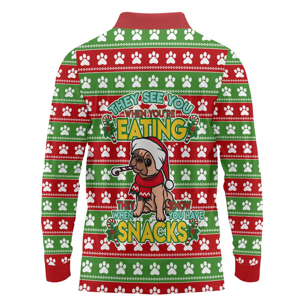 French Bulldog See You Eating Snacks Christmas Long Sleeve Polo Shirt Xmas Holiday Patterns - Wonder Print Shop