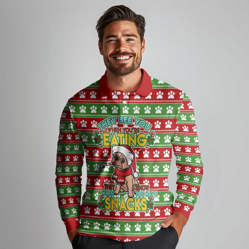 French Bulldog See You Eating Snacks Christmas Long Sleeve Polo Shirt Xmas Holiday Patterns - Wonder Print Shop