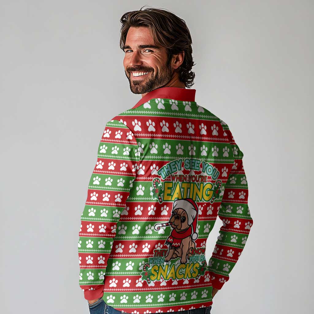 French Bulldog See You Eating Snacks Christmas Long Sleeve Polo Shirt Xmas Holiday Patterns - Wonder Print Shop