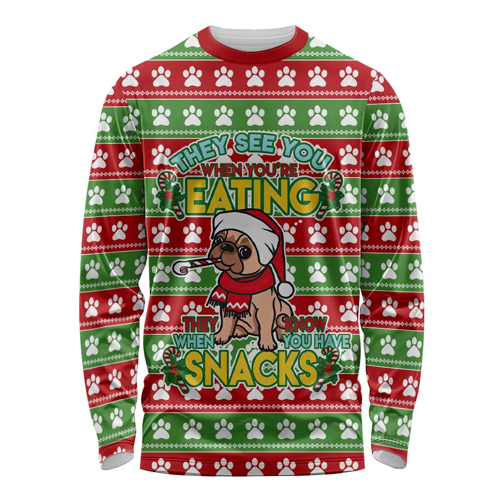 French Bulldog See You Eating Snacks Christmas Long Sleeve Shirt Xmas Holiday Patterns - Wonder Print Shop