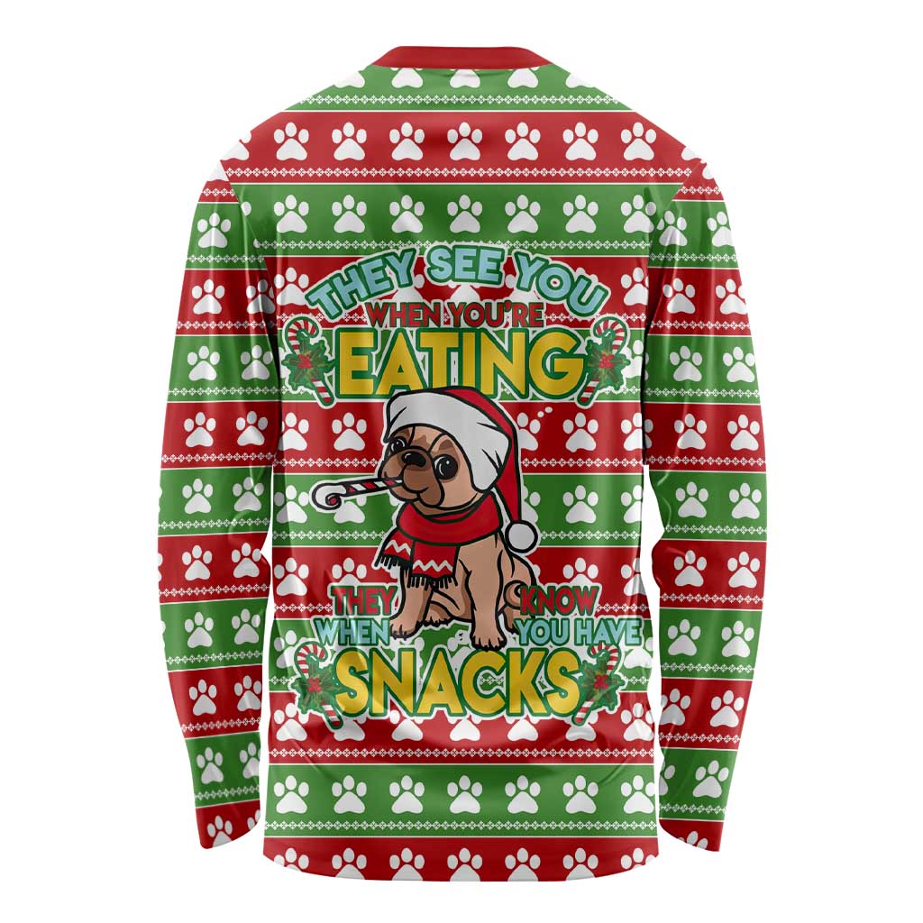 French Bulldog See You Eating Snacks Christmas Long Sleeve Shirt Xmas Holiday Patterns - Wonder Print Shop