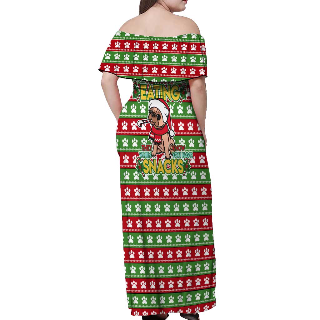 French Bulldog See You Eating Snacks Christmas Off Shoulder Maxi Dress Xmas Holiday Patterns - undefined