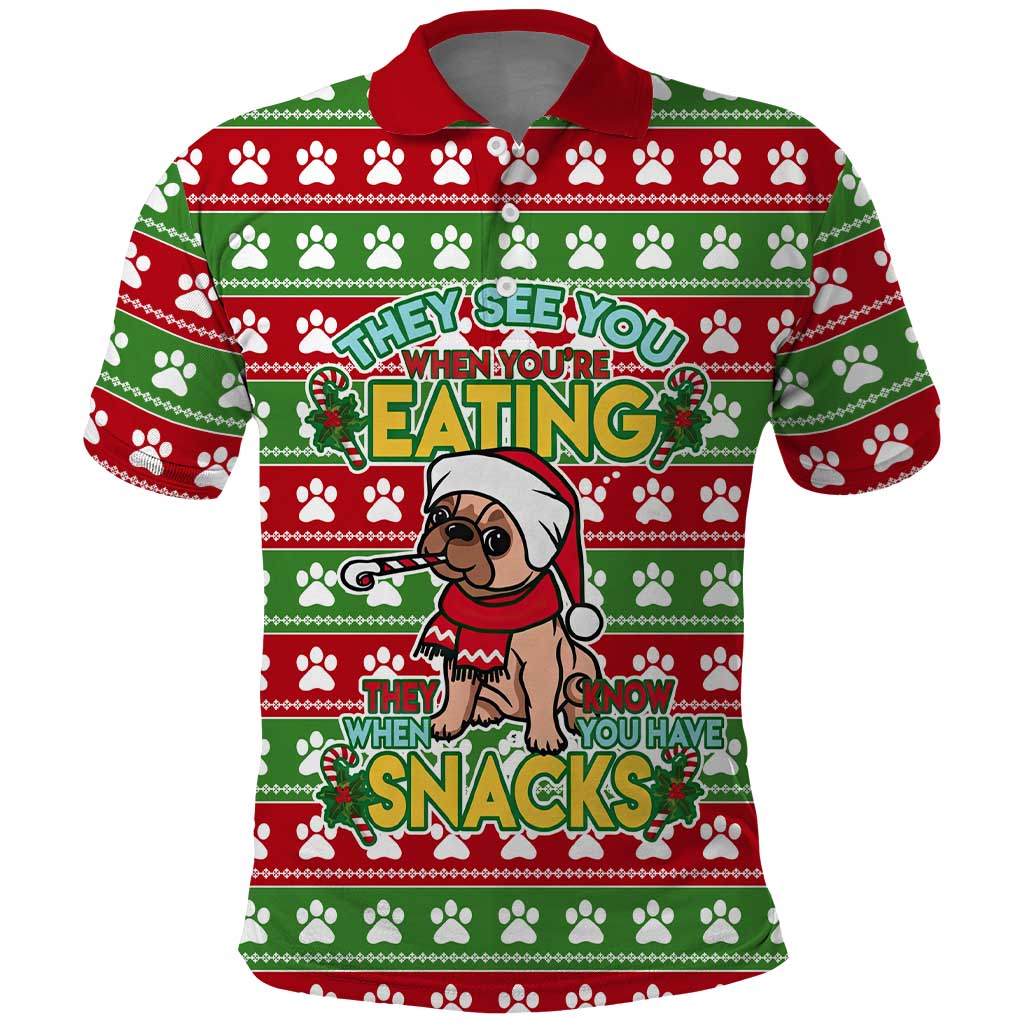 French Bulldog See You Eating Snacks Christmas Polo Shirt Xmas Holiday Patterns - Wonder Print Shop