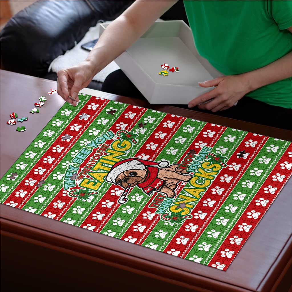 French Bulldog See You Eating Snacks Christmas Puzzle Xmas Holiday Patterns - Wonder Print Shop