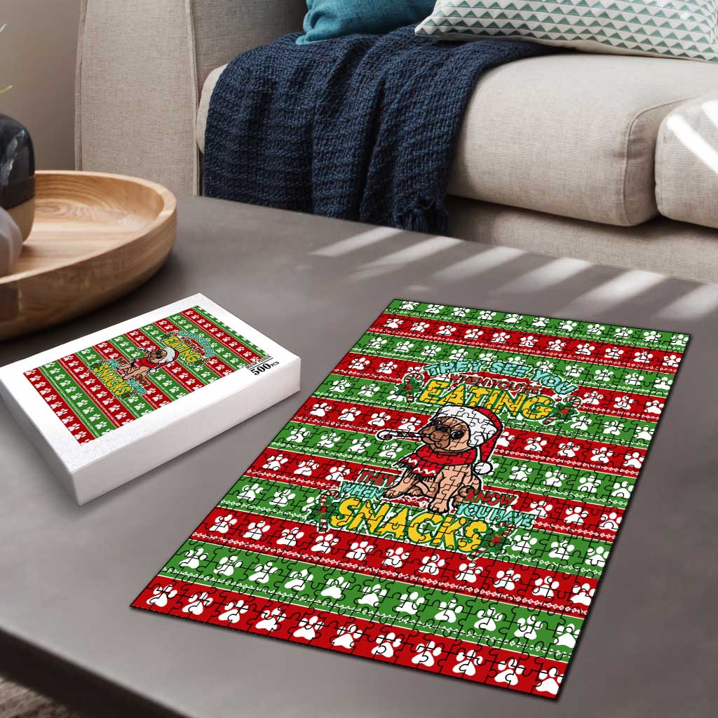 French Bulldog See You Eating Snacks Christmas Puzzle Xmas Holiday Patterns - Wonder Print Shop