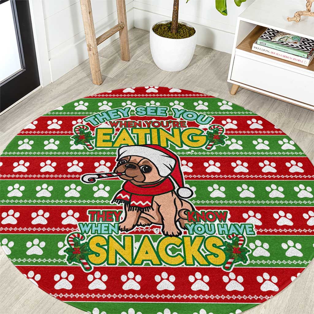 French Bulldog See You Eating Snacks Christmas Round Carpet Xmas Holiday Patterns - Wonder Print Shop