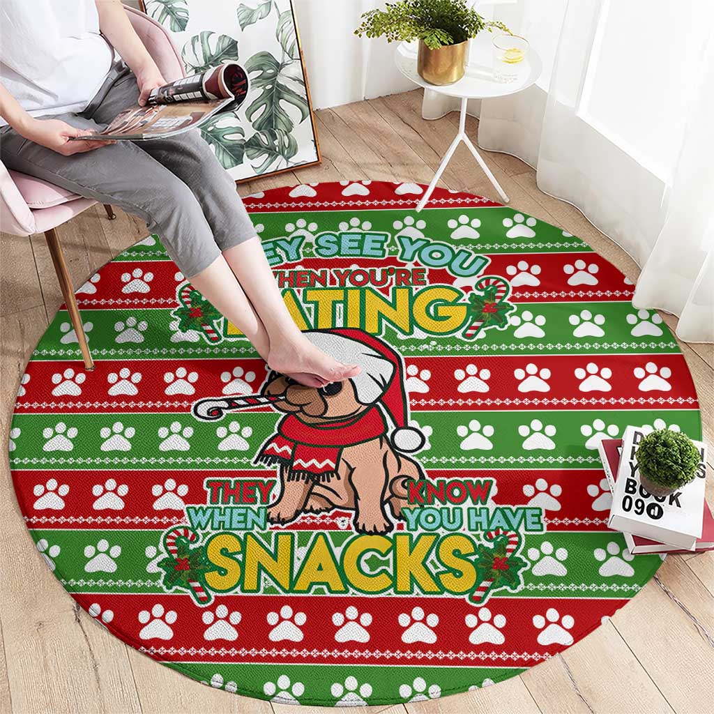 French Bulldog See You Eating Snacks Christmas Round Carpet Xmas Holiday Patterns - Wonder Print Shop