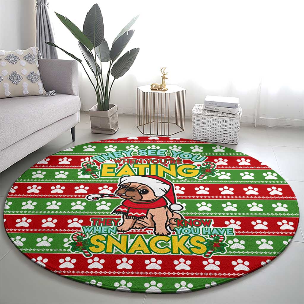 French Bulldog See You Eating Snacks Christmas Round Carpet Xmas Holiday Patterns - Wonder Print Shop