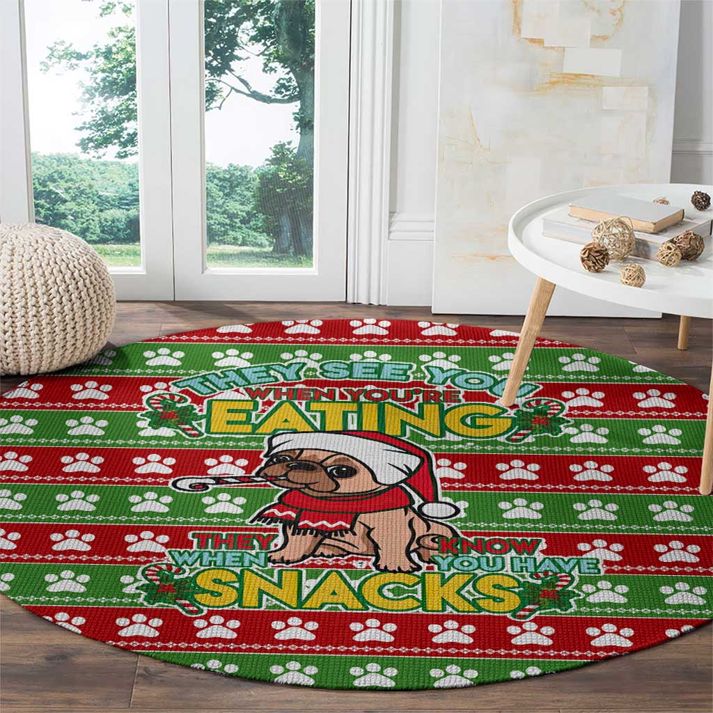 French Bulldog See You Eating Snacks Christmas Round Carpet Xmas Holiday Patterns - Wonder Print Shop