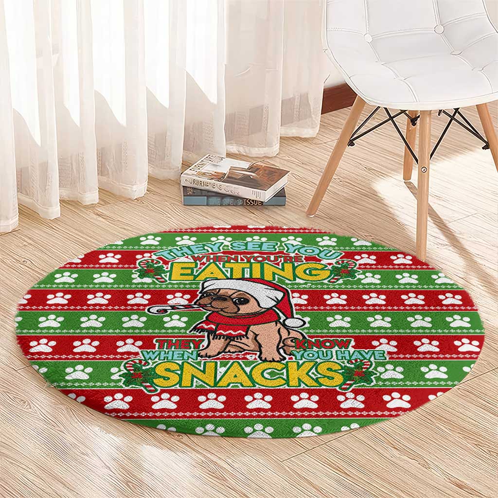 French Bulldog See You Eating Snacks Christmas Round Carpet Xmas Holiday Patterns - Wonder Print Shop