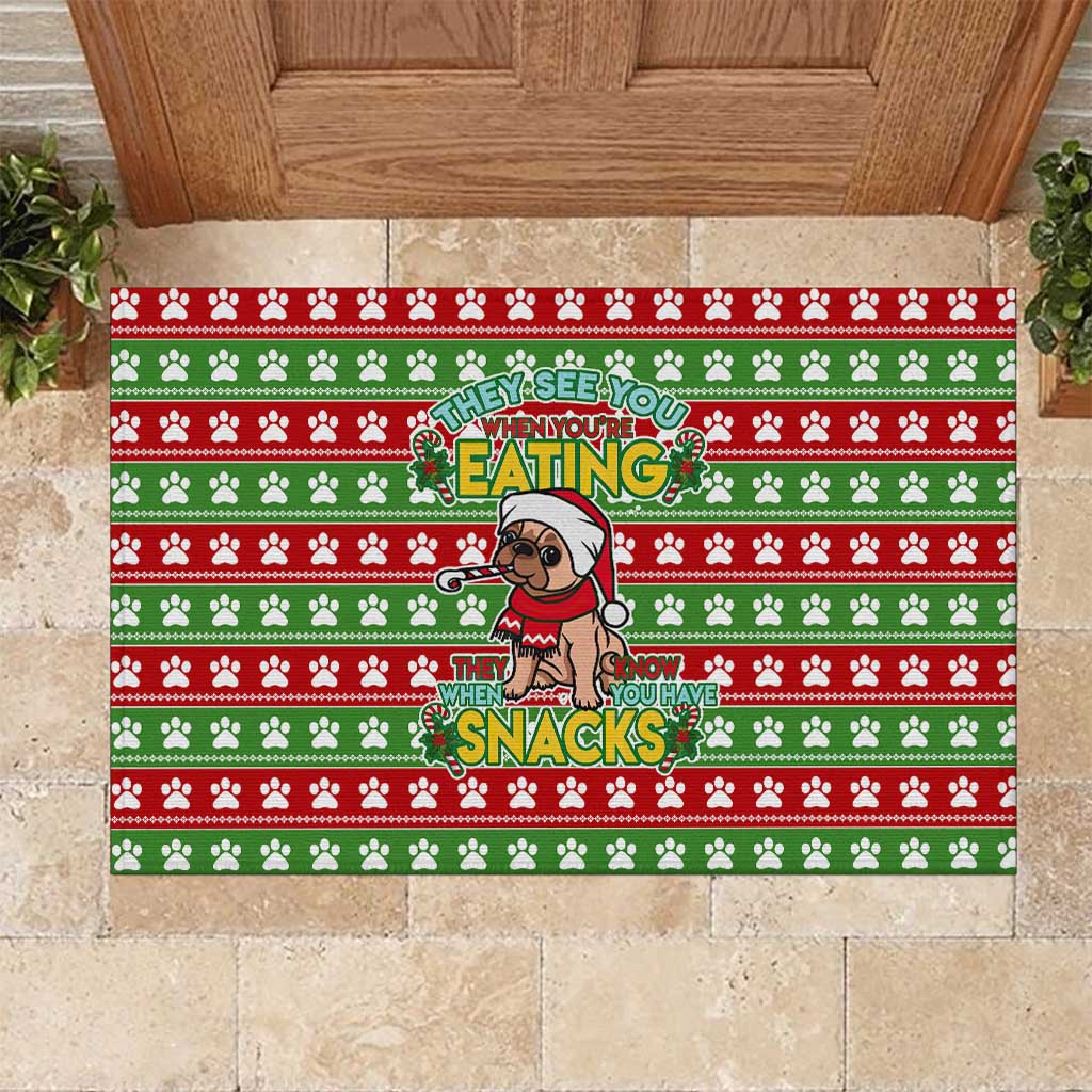 French Bulldog See You Eating Snacks Christmas Rubber Doormat Xmas Holiday Patterns - Wonder Print Shop