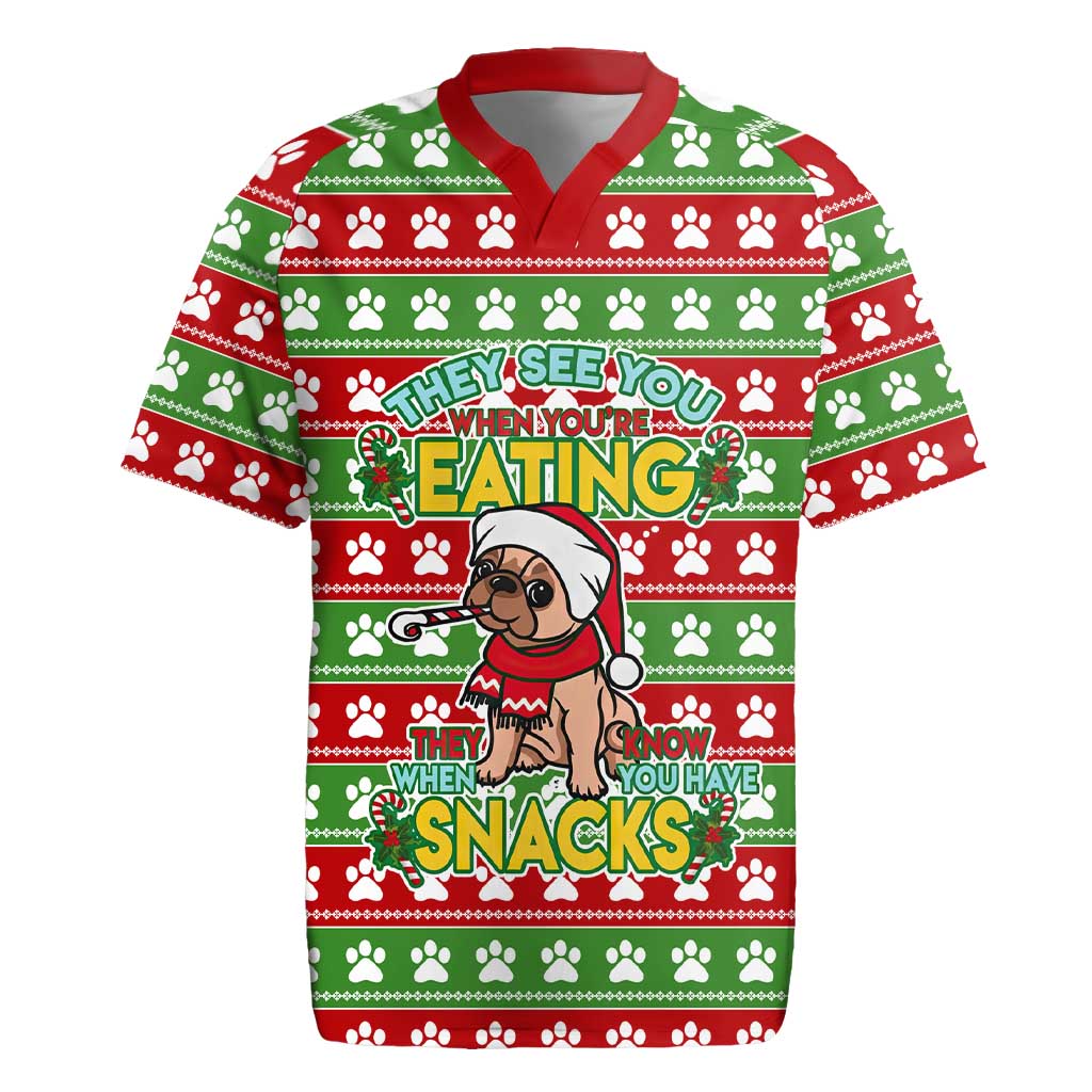 French Bulldog See You Eating Snacks Christmas Rugby Jersey Xmas Holiday Patterns - Wonder Print Shop