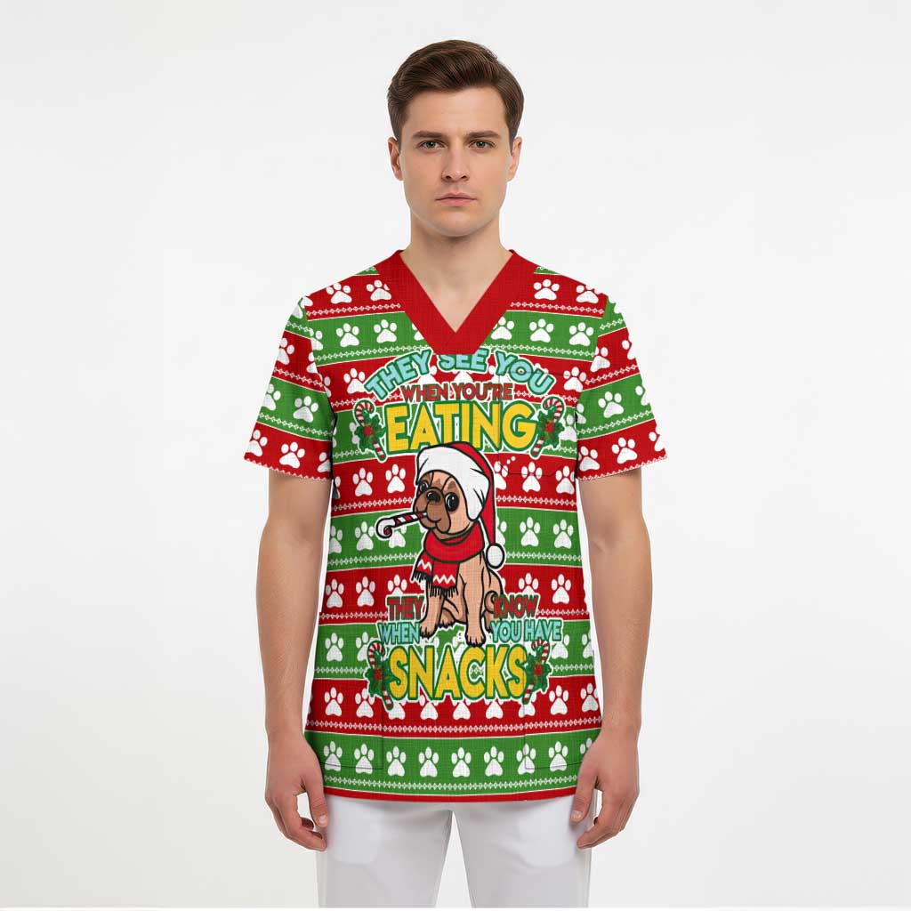 French Bulldog See You Eating Snacks Christmas Scrub Top Xmas Holiday Patterns - Wonder Print Shop