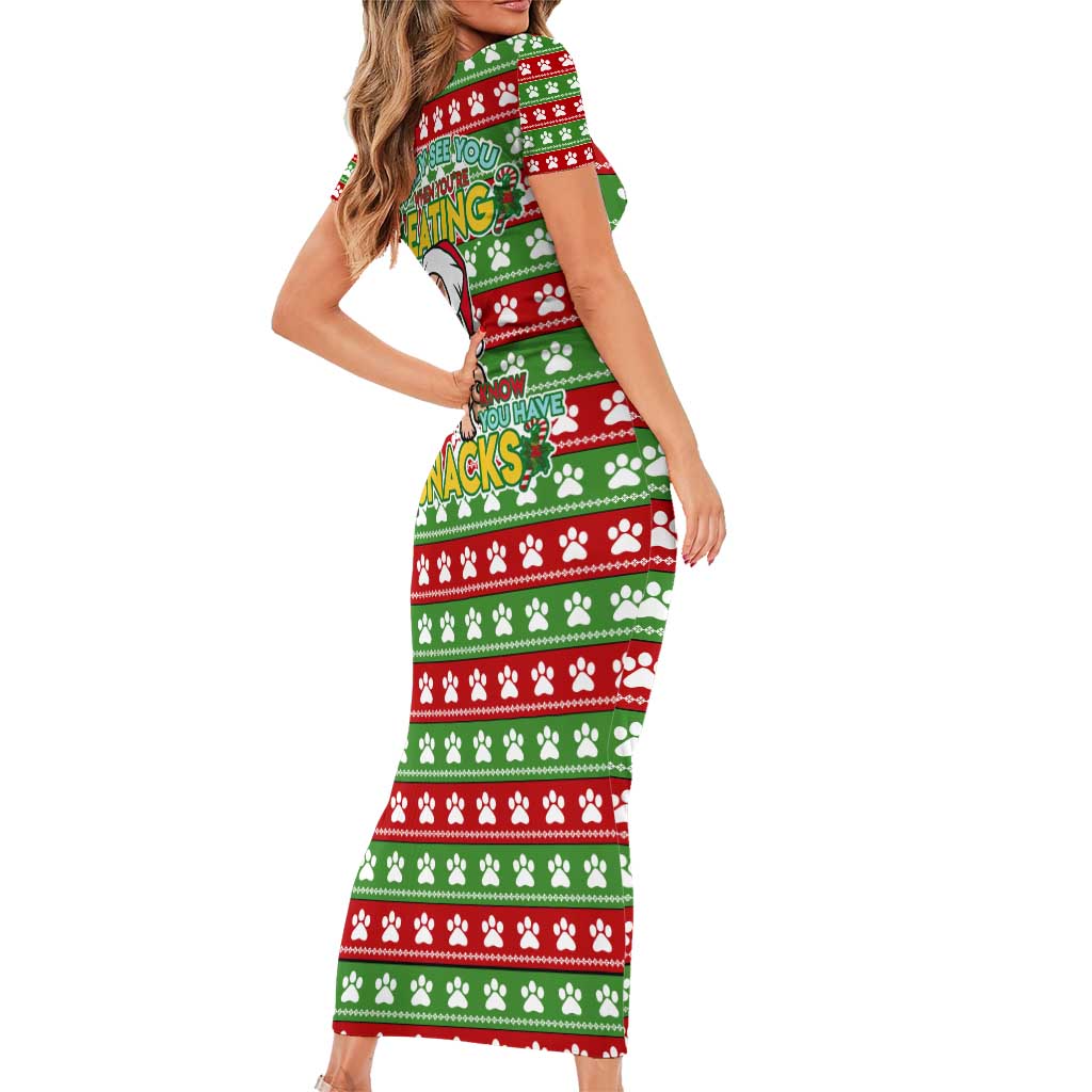 French Bulldog See You Eating Snacks Christmas Short Sleeve Bodycon Dress Xmas Holiday Patterns - Wonder Print Shop