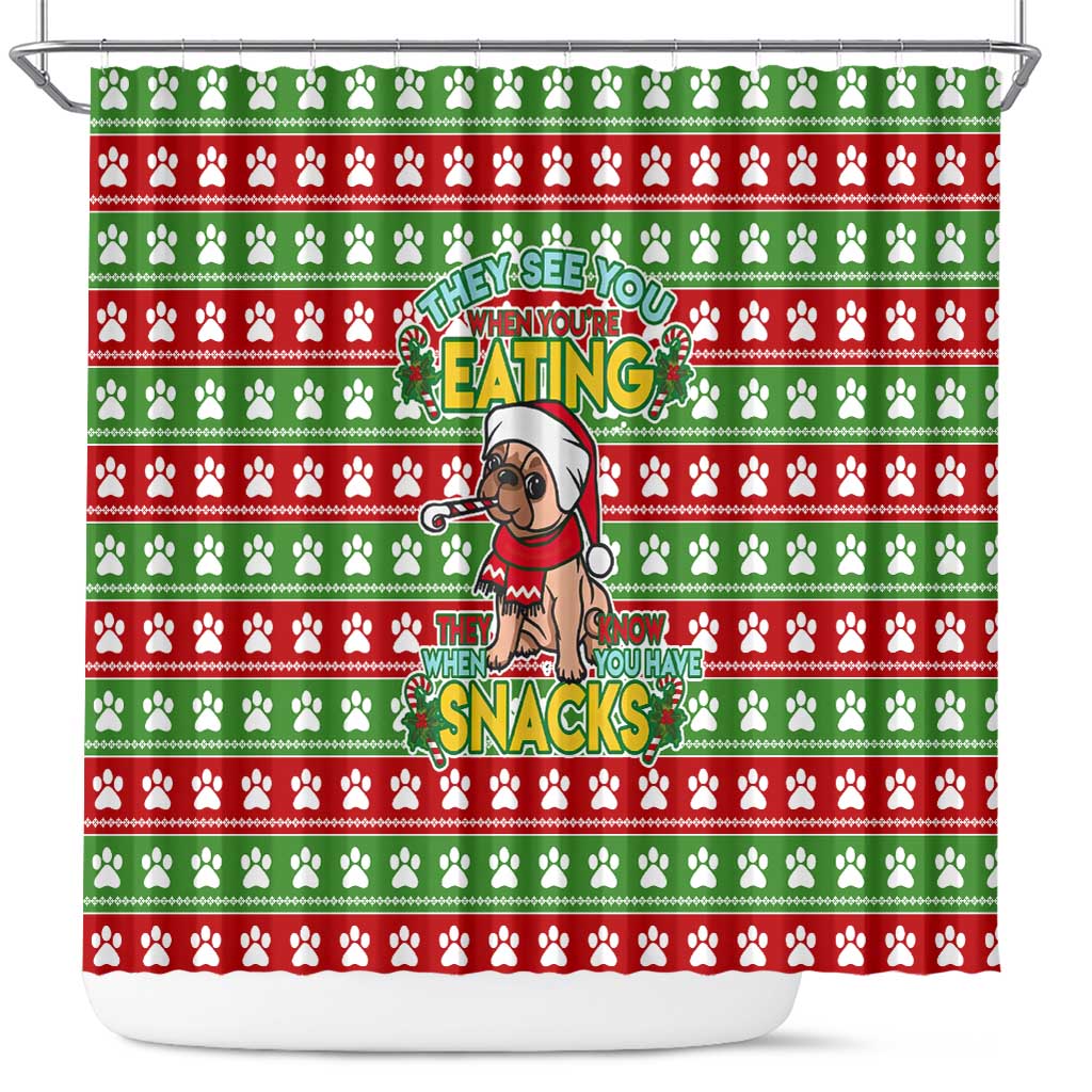 French Bulldog See You Eating Snacks Christmas Shower Curtain Xmas Holiday Patterns - Wonder Print Shop