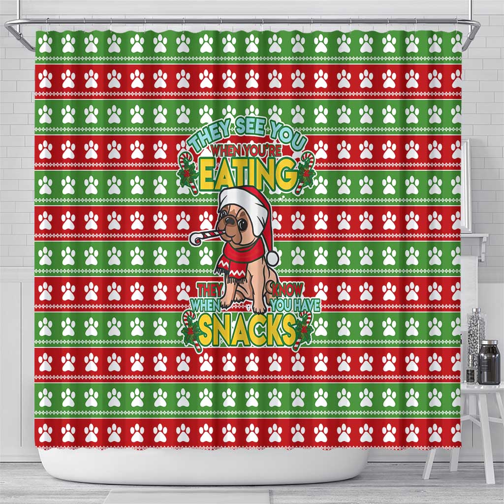French Bulldog See You Eating Snacks Christmas Shower Curtain Xmas Holiday Patterns - Wonder Print Shop