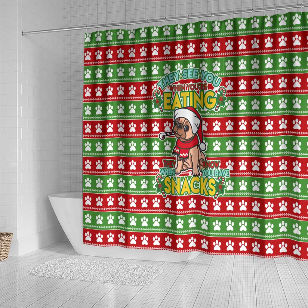 French Bulldog See You Eating Snacks Christmas Shower Curtain Xmas Holiday Patterns - Wonder Print Shop
