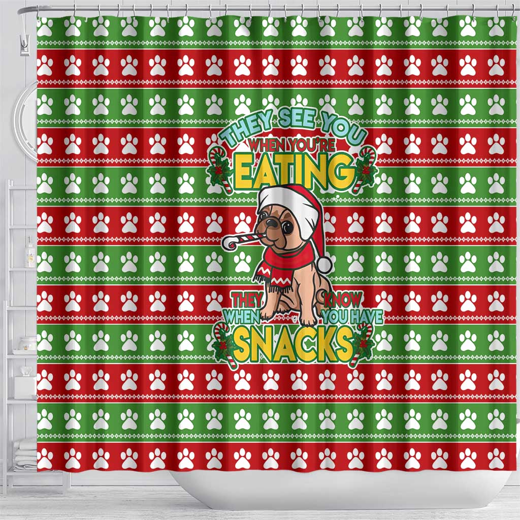 French Bulldog See You Eating Snacks Christmas Shower Curtain Xmas Holiday Patterns - Wonder Print Shop