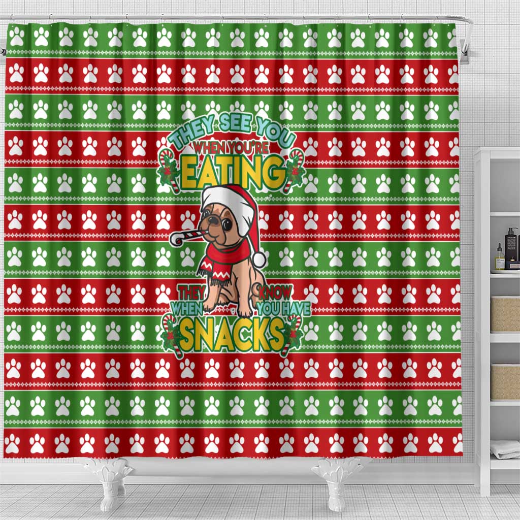 French Bulldog See You Eating Snacks Christmas Shower Curtain Xmas Holiday Patterns - Wonder Print Shop