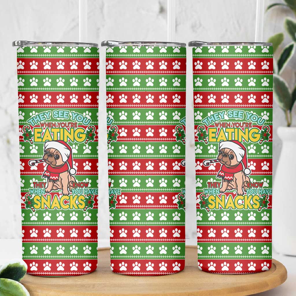 French Bulldog See You Eating Snacks Christmas Skinny Tumbler Xmas Holiday Patterns - Wonder Print Shop