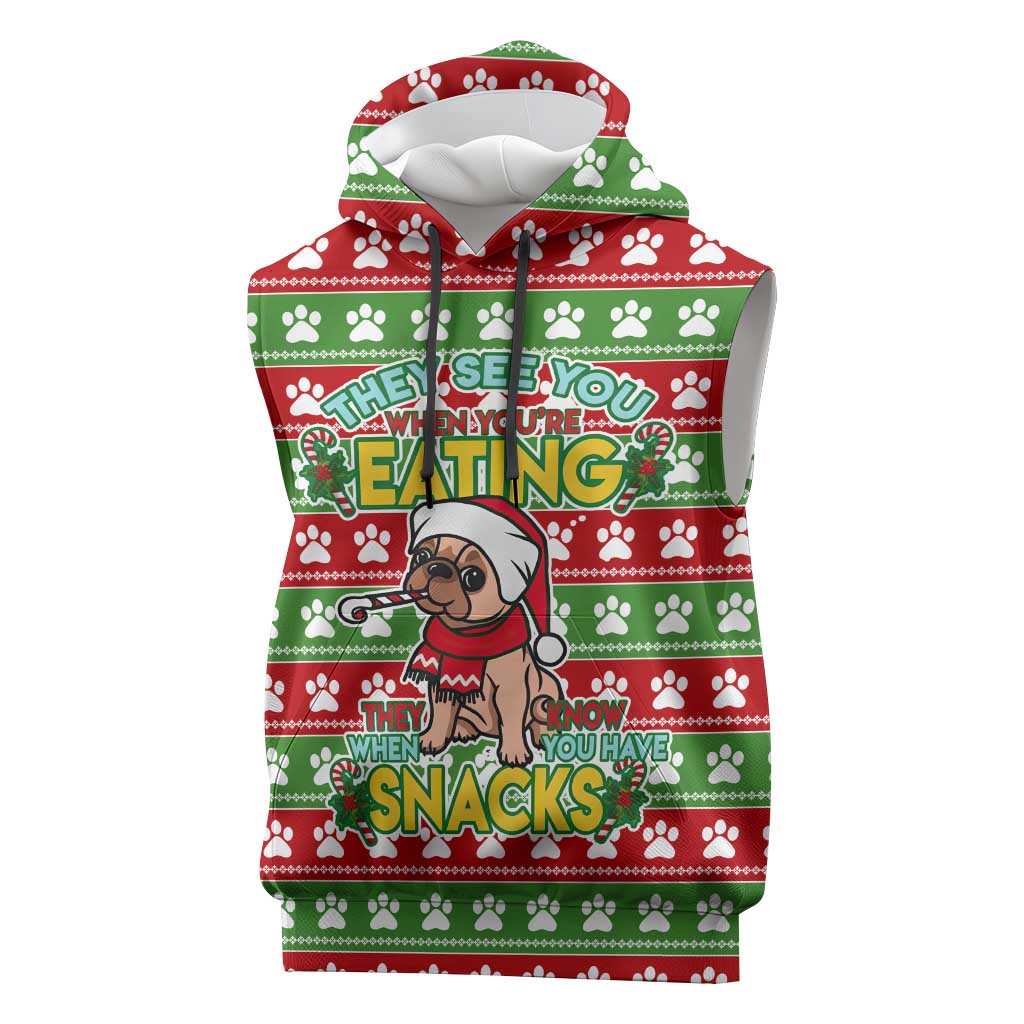 French Bulldog See You Eating Snacks Christmas Sleeveless Hoodie Xmas Holiday Patterns - Wonder Print Shop