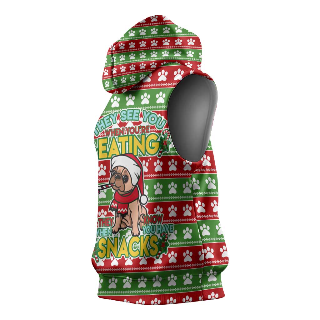 French Bulldog See You Eating Snacks Christmas Sleeveless Hoodie Xmas Holiday Patterns - Wonder Print Shop