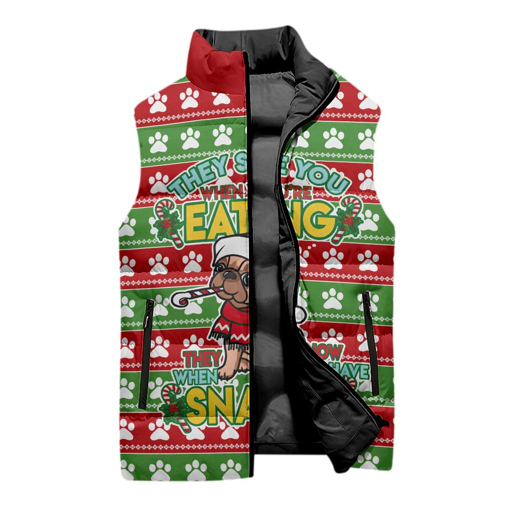 French Bulldog See You Eating Snacks Christmas Sleeveless Puffer Jacket Xmas Holiday Patterns - Wonder Print Shop