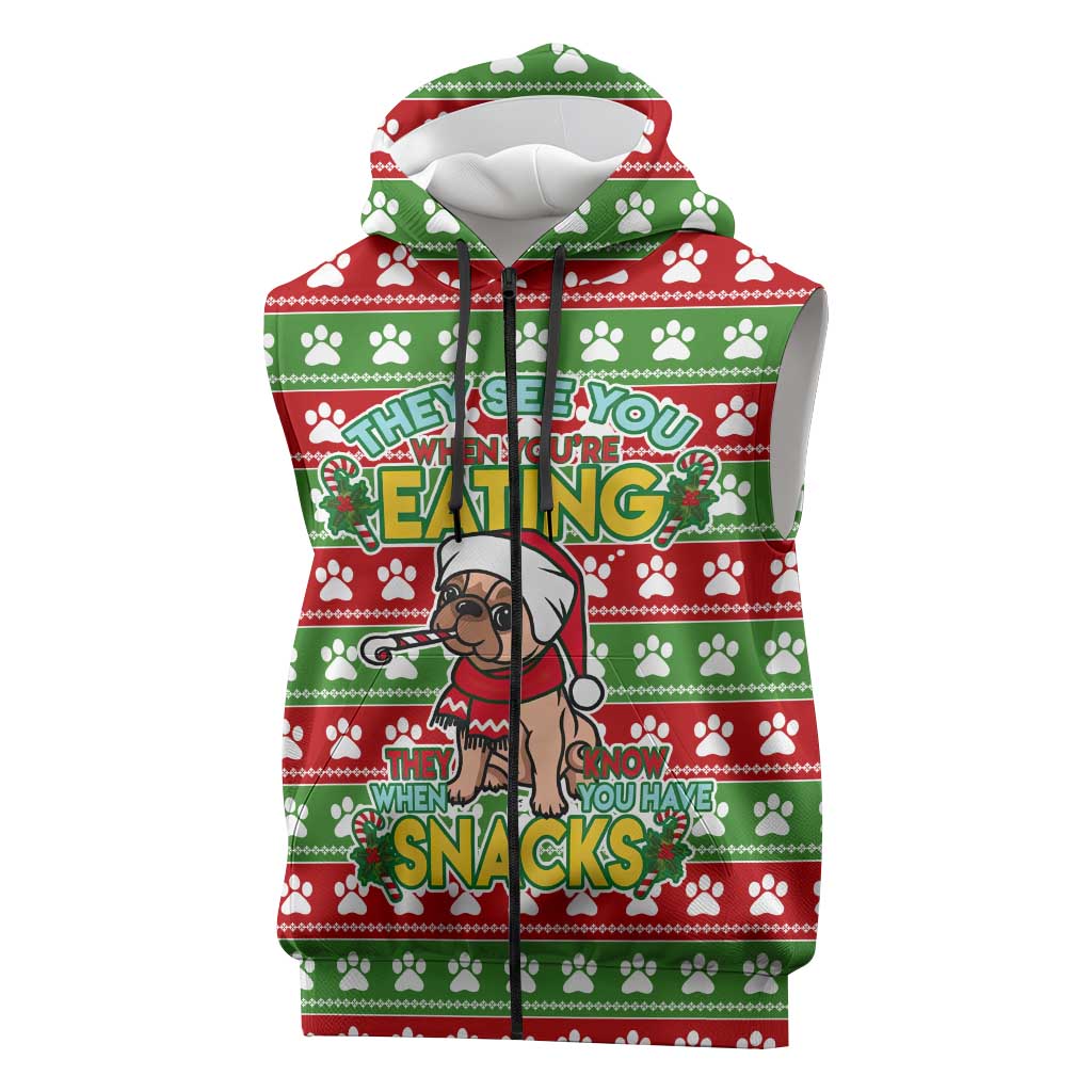 French Bulldog See You Eating Snacks Christmas Sleeveless Zip Hoodie Xmas Holiday Patterns - Wonder Print Shop