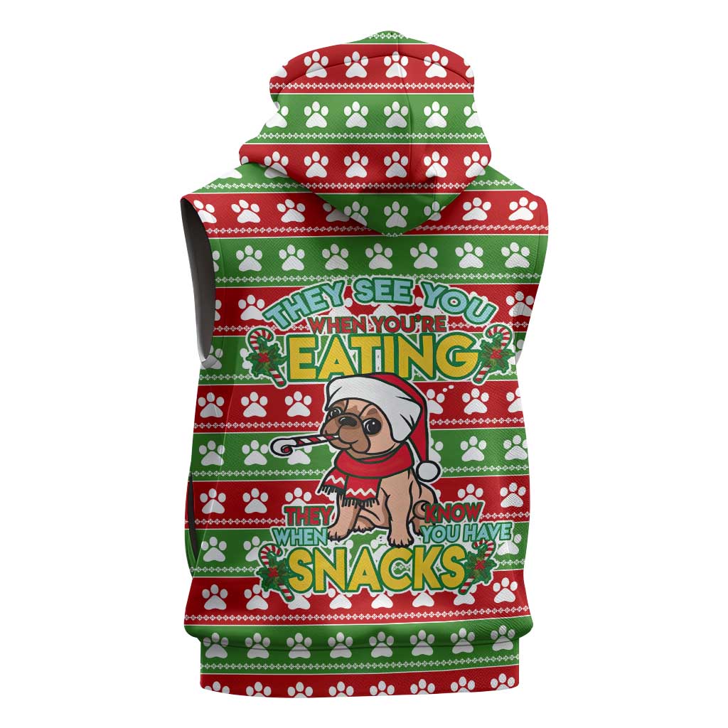French Bulldog See You Eating Snacks Christmas Sleeveless Zip Hoodie Xmas Holiday Patterns - Wonder Print Shop