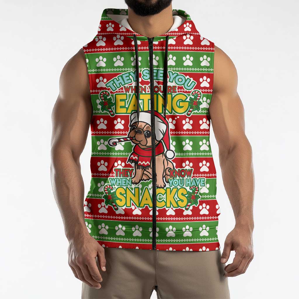 French Bulldog See You Eating Snacks Christmas Sleeveless Zip Hoodie Xmas Holiday Patterns - Wonder Print Shop